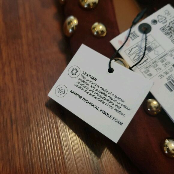 NWTs ZARA Studded Brown Leather Ballet Flats Size EUR 38 US 7.5 Classic - Picture 6 of 15